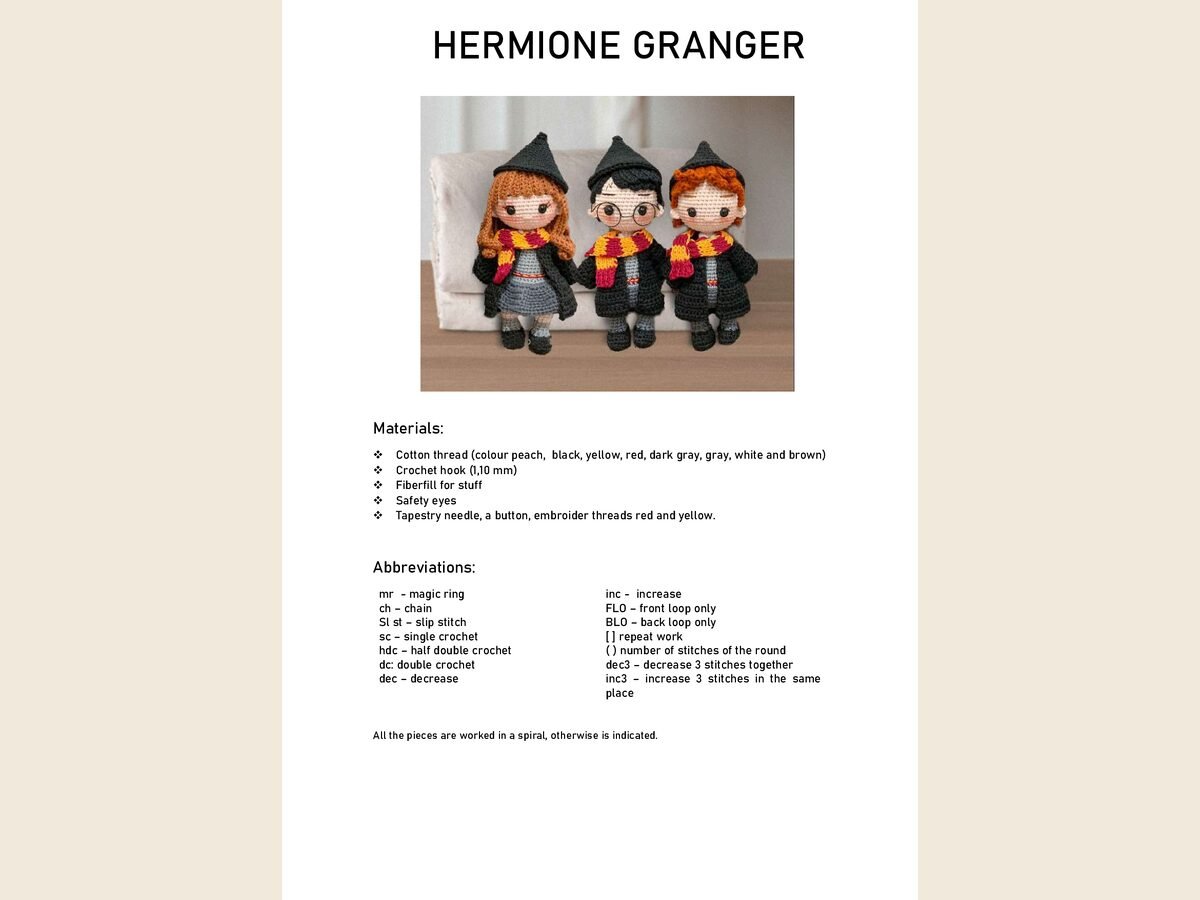 Hermione Granger Amigurumi Pattern
