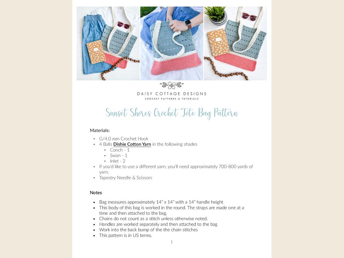 Sunset Shores Crochet Tote Bag Pattern - DCD